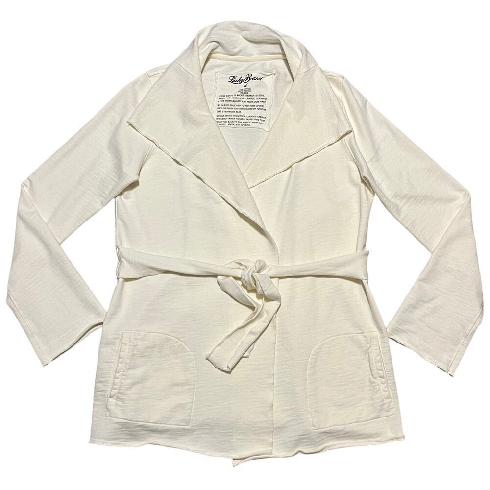 NWOT Lucky Brand Wrap Tie Open Front Ivory Cardigan XL Pockets Boho Classic City - Picture 2 of 6